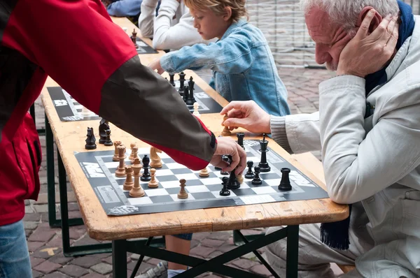 Mulhouse - France - 05 September 2015 - chess game demonstration in outdoor