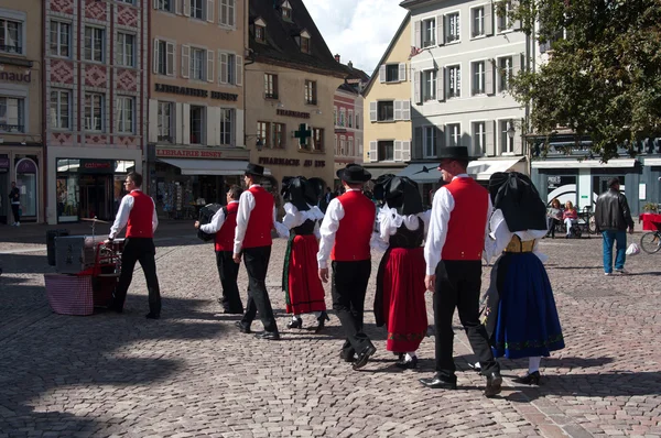 MULHOUSE - France - 19 September 2015 - traditional Alsatian  dancers in costume at the party harvest