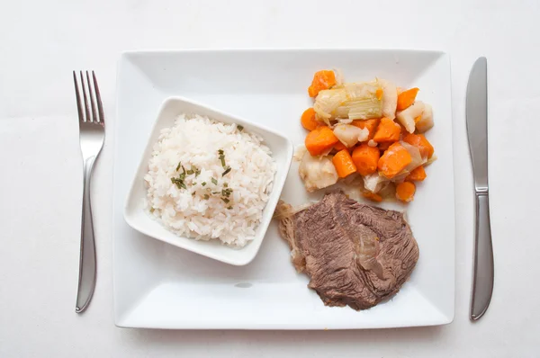 Pot-au-feu french gastronomy with beef and rice