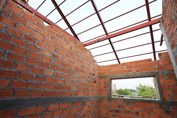 Brick wall in residential building construction site