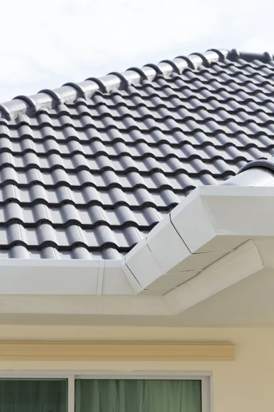 White gutter on the roof top of house