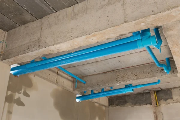 Water pipes pvc plumbing under cement ceiling of second floor