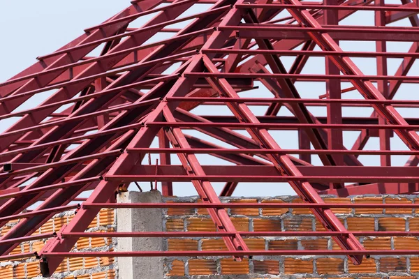 Structural steel beam on roof of building residential