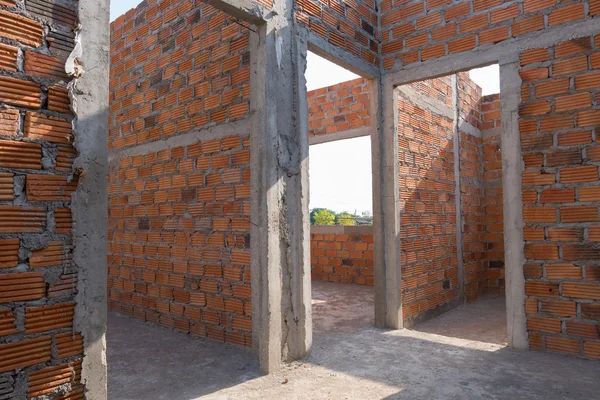 Wall made brick in residential building construction site