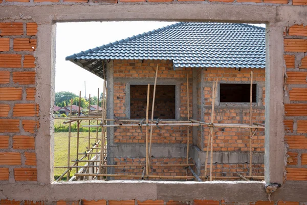 Wall made brick in residential building construction site