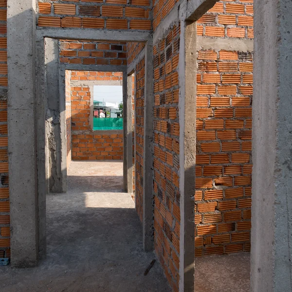 Wall made brick in residential building construction site