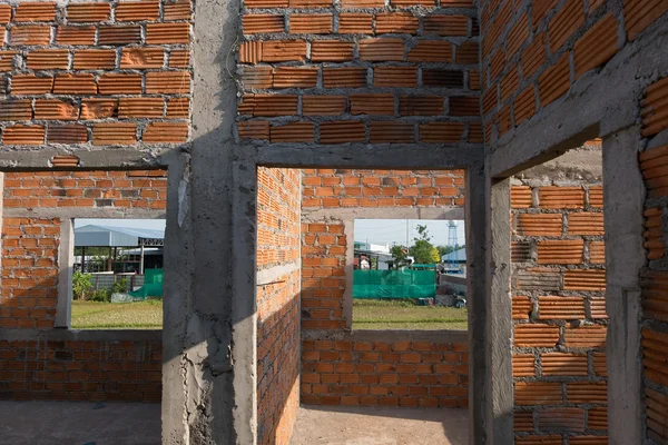 Wall made brick in residential building construction site