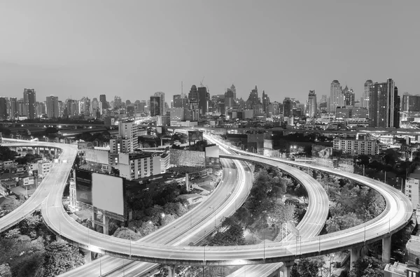 Black and White,  Highway interchanged with city downtown