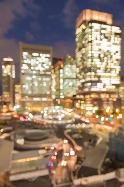 Aerial view blurred lights Tokyo city office building night view