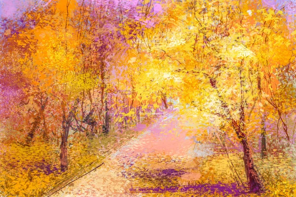 Abstract oil painting landscape, colorful fallen leaves