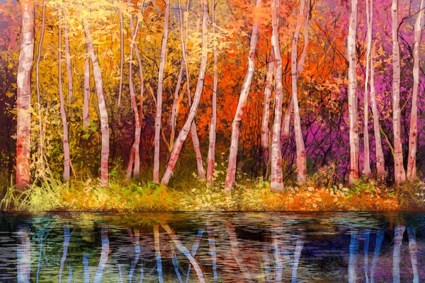 Oil painting colorful autumn landscape