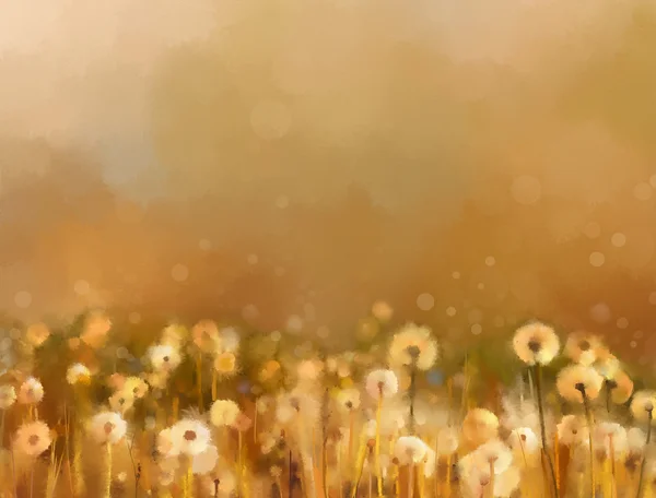 Abstract oil painting .Vintage dandelion flowers in the meadows.