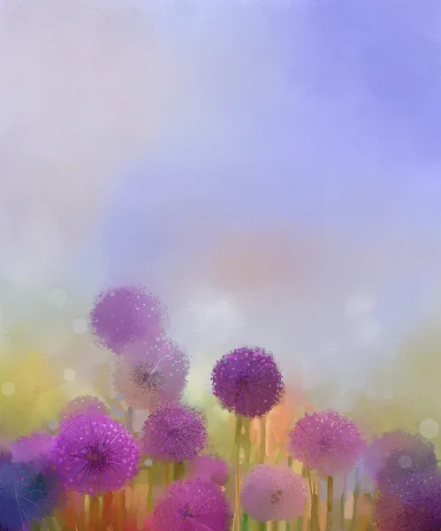 Oil painting Pastel colors light purple onion flower in the meadows.
