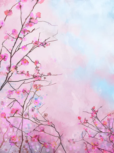 Painting pink Japanese cherry - sakura floral Spring blossom background
