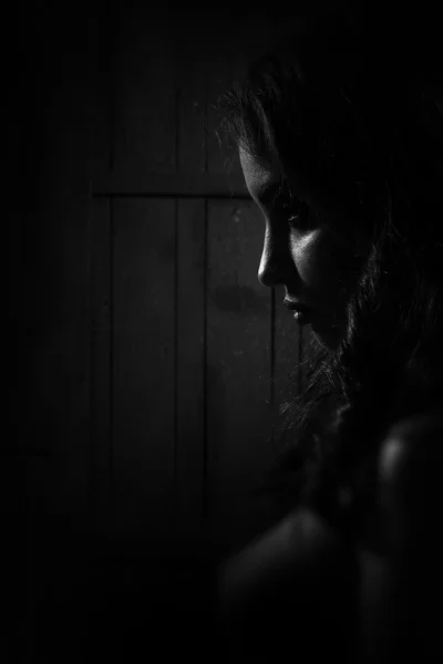 Sad Woman Profile Silhouette Dark Monochrome Stock Photo 245559184