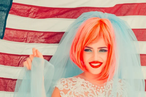 Independence day woman with flag