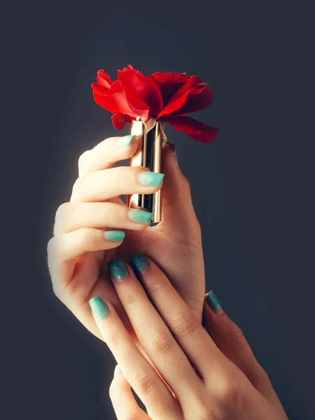 Female hands with red rose