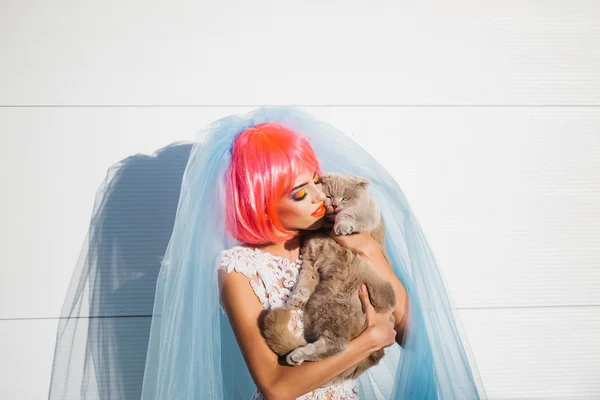 Bride with orange hair and cats