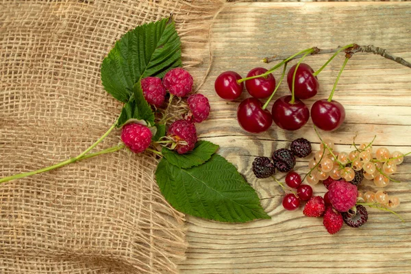 Wild berries on wooden background