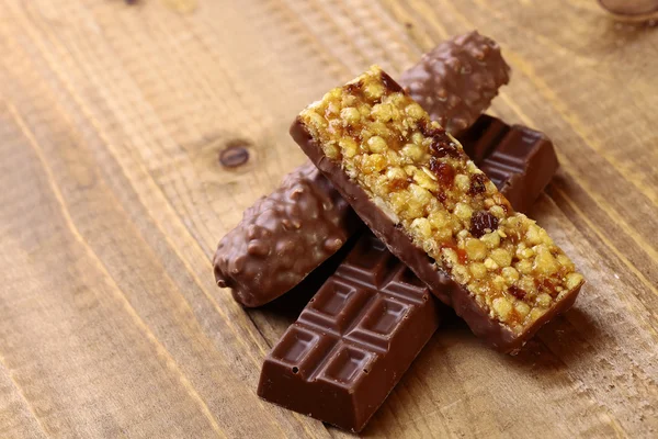 Sweet chocolate bars and peanut brittle