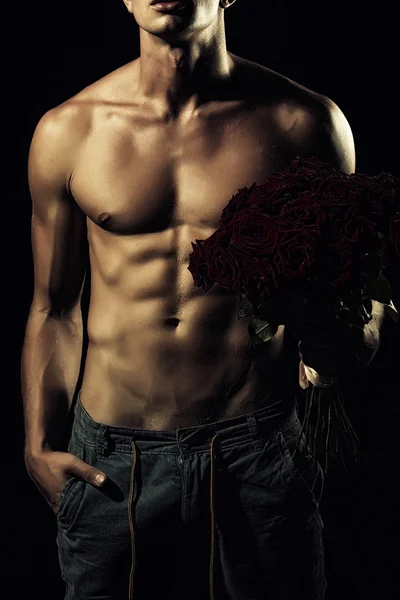 Man with rose bouquet