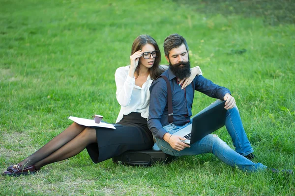 Business couple outdoor