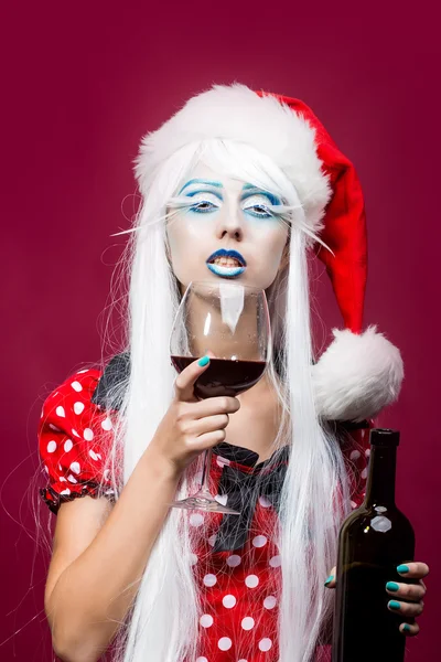 Christmas woman with wine