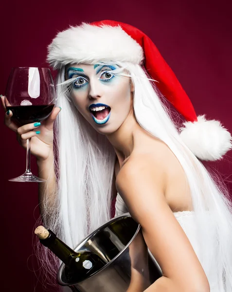 New year woman with wine