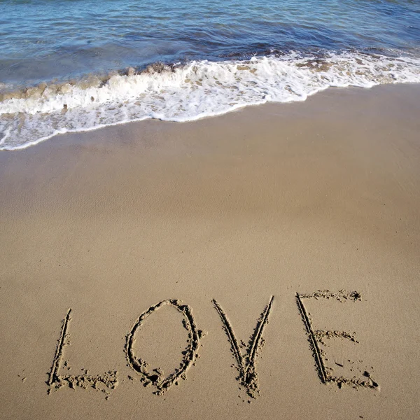 Word love written on sand