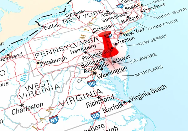 Red Thumbtack Over Delaware, Map is Copyright Free Off a Governm