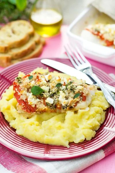 Cod fish with bell pepper and feta cheese