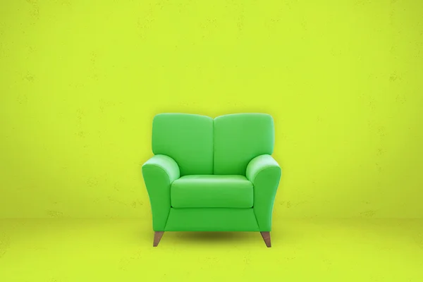 Green sofa seat on green room background.