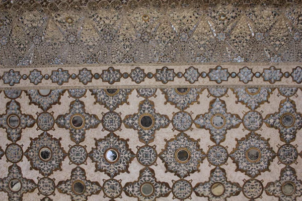 Architectural detail of mirrored silver tiles inside the amber fort