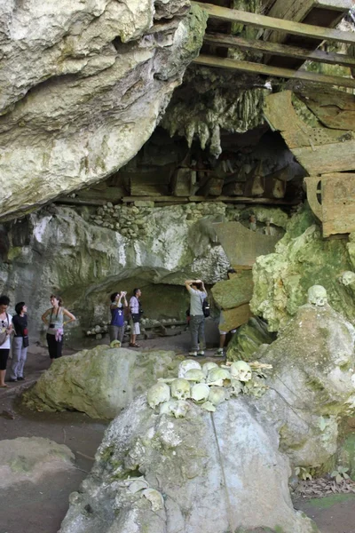 Skulls & bones in a burial cave/grave Tana Toraja,