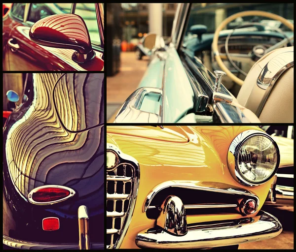 Fragments of vintage automobiles. Retro style. Potpourri. Luxury