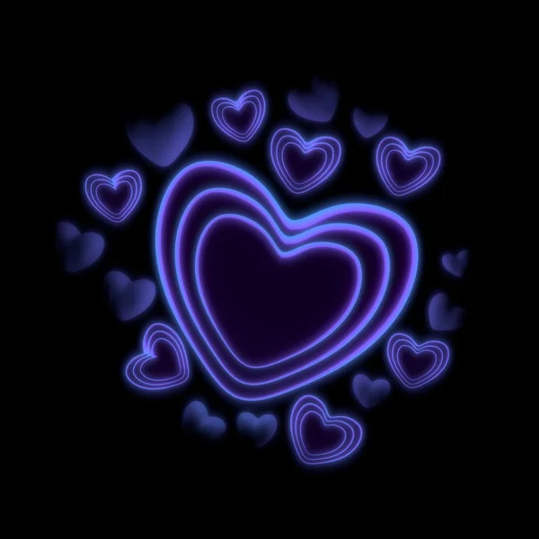 Blue neon heart shapes. 3D render