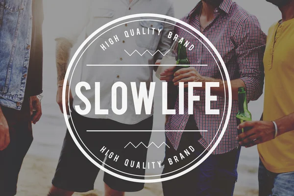 Group of people and Slow Life text Concept