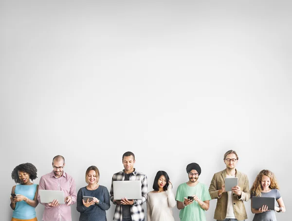 Diversity people stands near wall