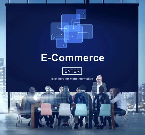 Business People on Meeting with E-Commerce Concept