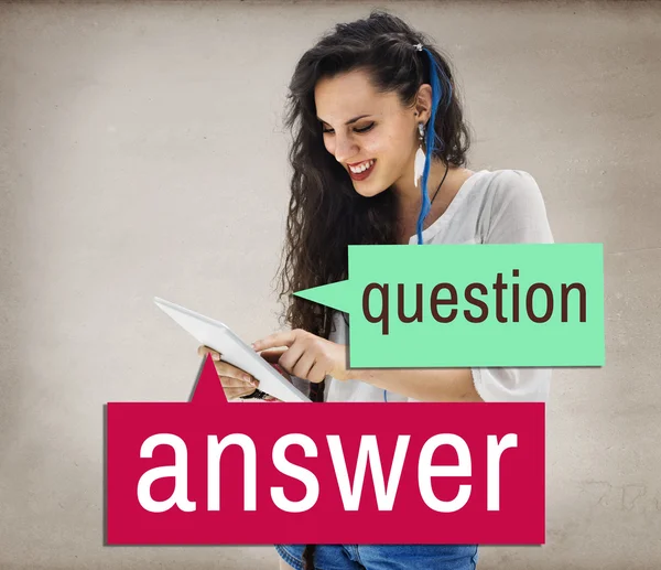 Woman and question answer text concept