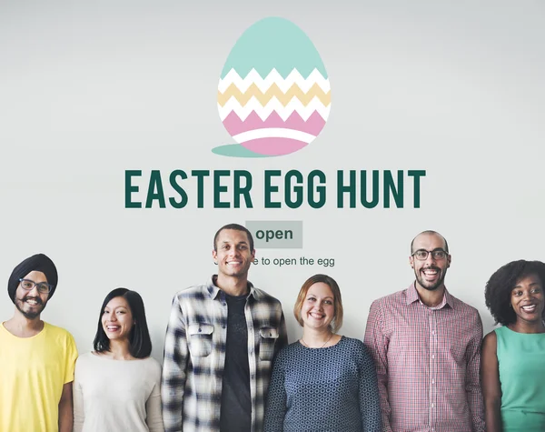 Diversity people with easter egg hunt