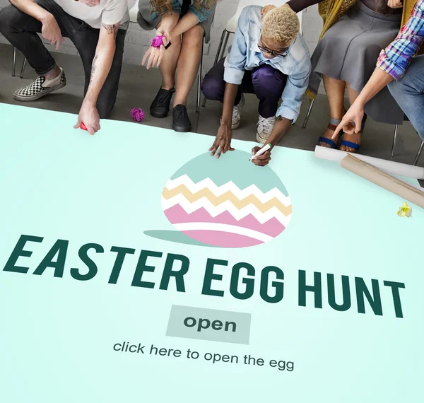 Diversity people and easter egg hunt