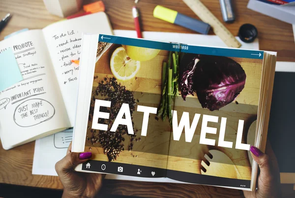 Open book with eat well