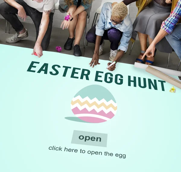 Diversity people and easter egg hunt