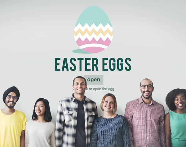 Diversity people with Easter Eggs