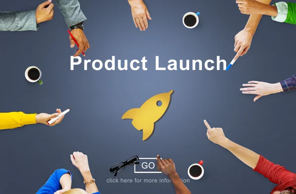 Business People Pointing on Product Launch