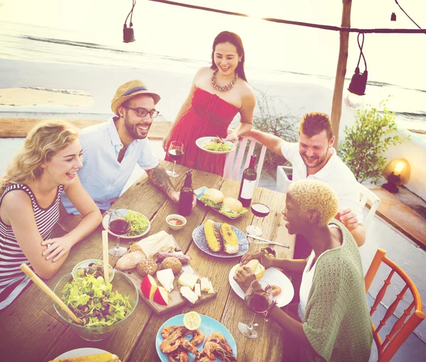 Friends having lunch outdoors