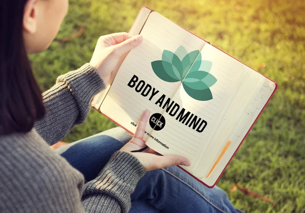 Woman reading book and body and mind