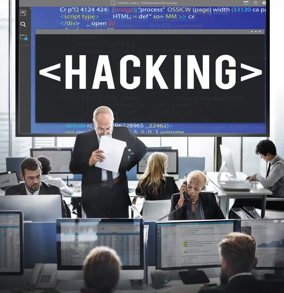 Business workers and hacking