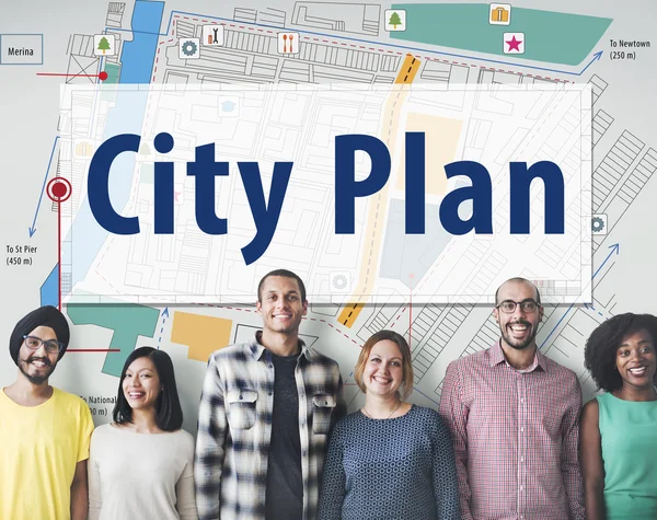 Diversity people with city plan